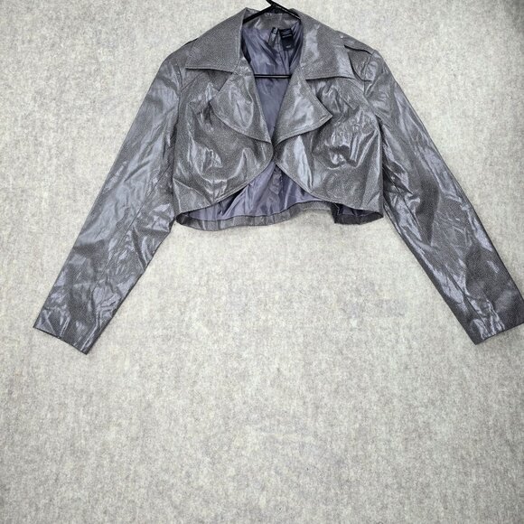 Bisou Bisou Michelle Bohbot Silver Cropped Jacket Womens Size L/G 100% Polyester - Picture 1 of 7